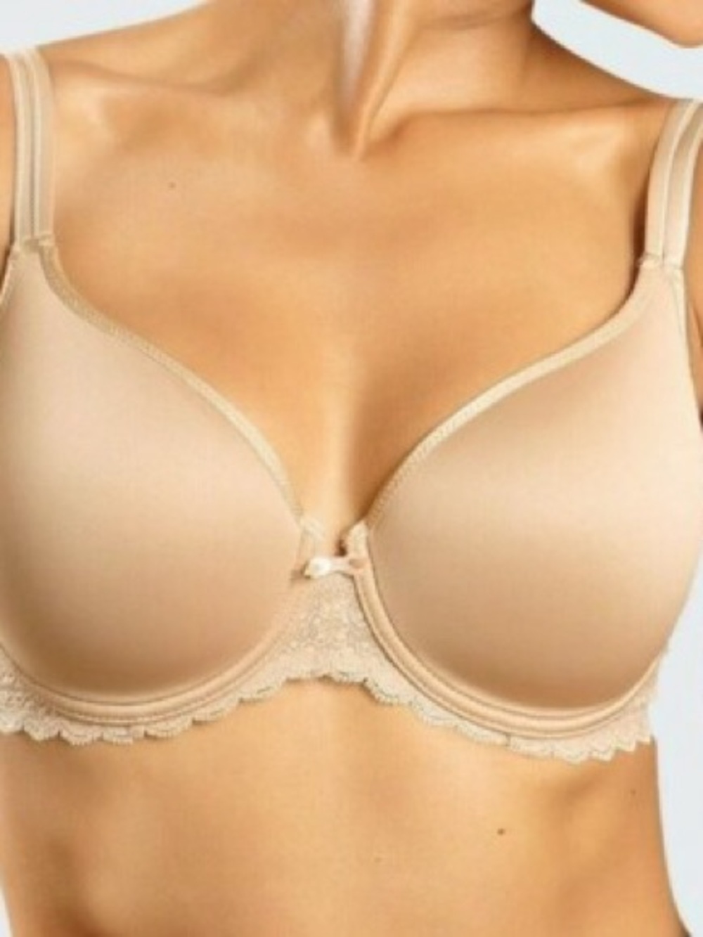 Simone Perele Caresse 3D Plunge Underwire Bra Peau Rose Cream Neutral